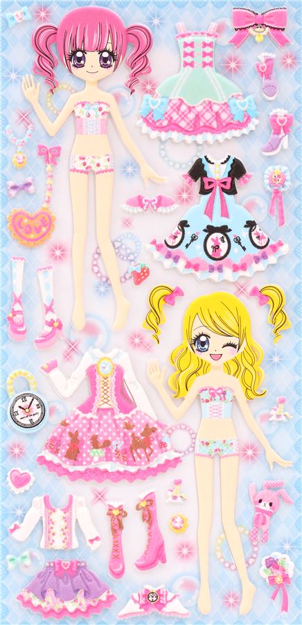 Japanese Kawaii Girls Dress Up Doll Puffy Sponge Stickers 'ribbon 