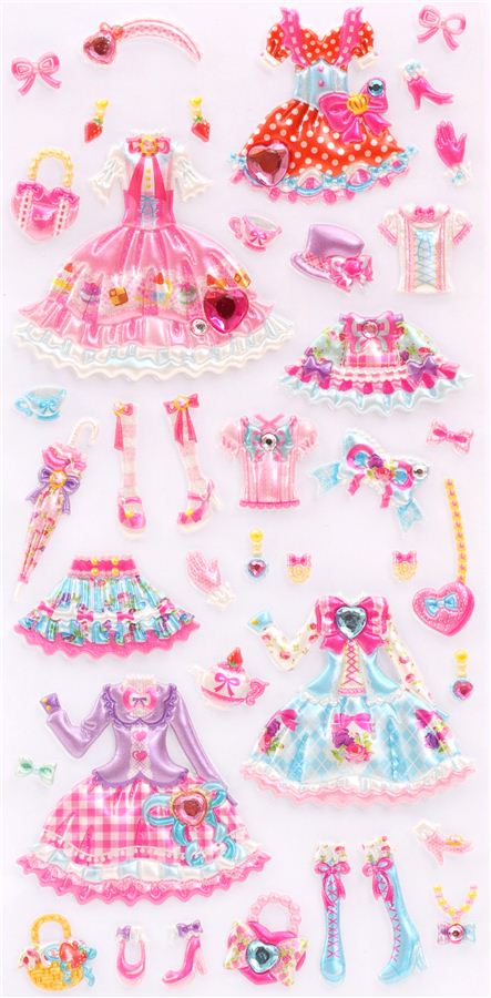 Japanese kawaii girls dress up doll puffy sponge stickers 'ribbon ...