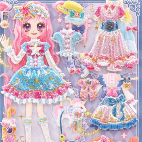 Japanese Kawaii Girls Dress Up Doll Puffy Sponge Stickers Star