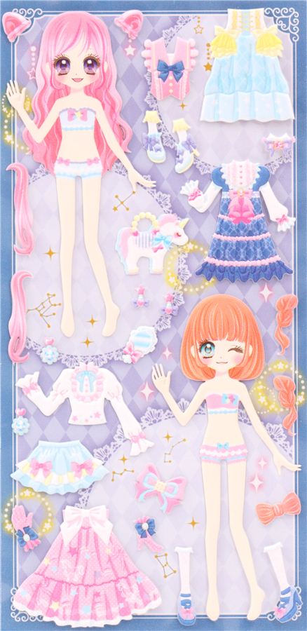 Japanese kawaii girls dress up doll puffy sponge stickers 'star ...