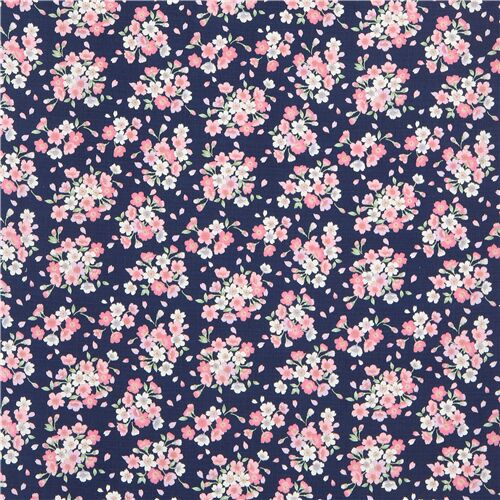 Japanese dark blue dobby fabric with small sakura - modeS4u