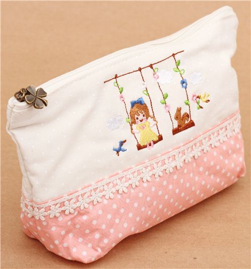 rosa gepunktete Eichhörnchen Mädchen Schaukel Federtasche Federmappe