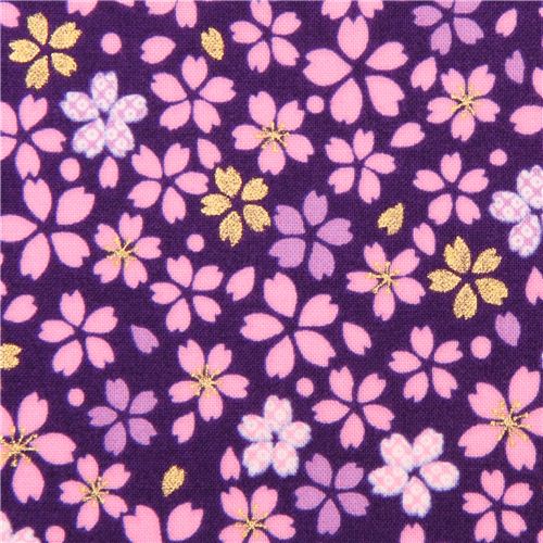 Japanese purple cherry blossom flower fabric by Kokka 2
