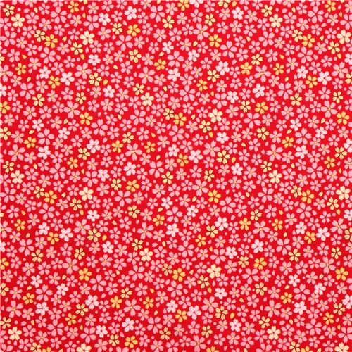 Japanese red cherry blossom flower fabric par Kokka 2