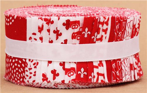 Jelly Roll fabric bundle roll red & white Michael Miller hearts flowers 2
