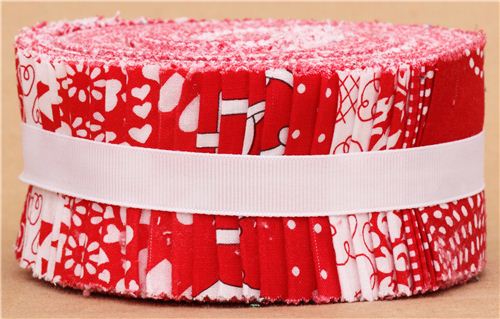Jelly Roll fabric bundle roll red & white Michael Miller hearts flowers 3