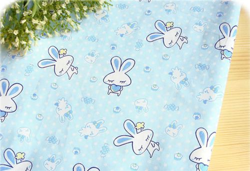 Kawaii Love Bunny Fabric blue Stars 0.5m 1