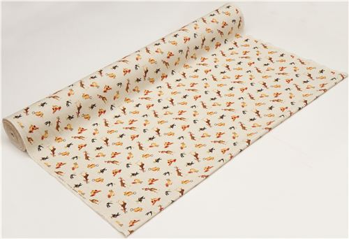 Kokka Canvas Stoff mit Hase Giraffe Vogel aus Japan 3