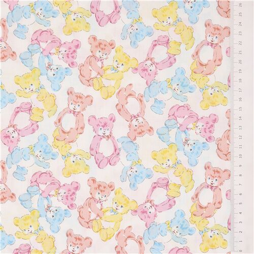 Resto de (28 x 108 cm) - Kokka tela algod�n ositos retro de colores rosa azul naranja 3