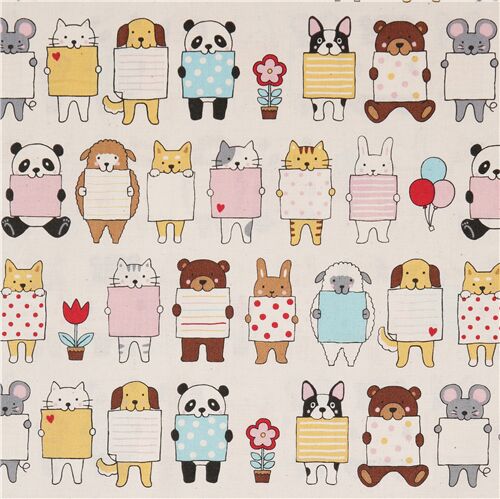 Kokka cotton fabric with cartoon animals bear sheep - modeS4u