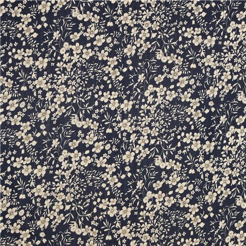 Kokka double gauze cotton fabric with dark blue white flowers - modeS4u