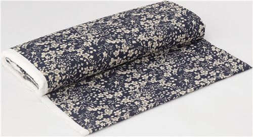 Kokka double gauze cotton fabric with dark blue white flowers - modeS4u