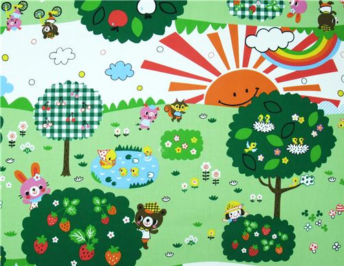 Kokka fabric bear park Kokka Stoff squirrel Baer Eichhrnchen bunny Hasen