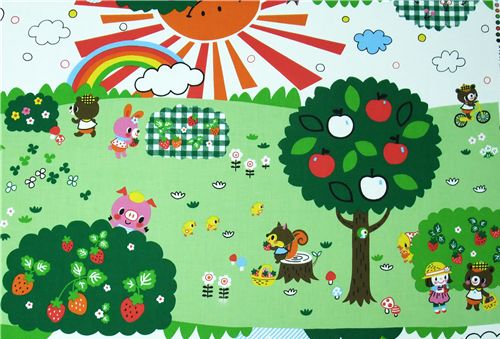 Kokka fabric bear park Kokka Stoff squirrel Baer Eichhrnchen bunny Hasen