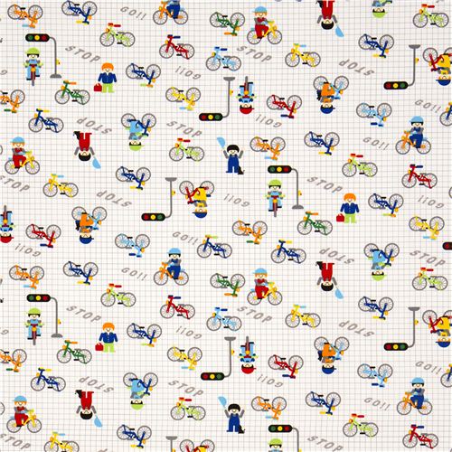 Kokka fabric for boys funny bicycles and traffic lights 2