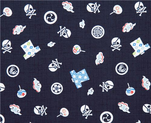 Kokka fabric japanese skull Kokka fabric japanese tradition skulls Kokka Stoff Totenkopf japanische Tradition