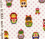 Matryoshka Animals white Kokka Fabric Japan kawaii half yard Tessuto