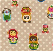 Matryoshka Animals brown Kokka Fabric Japan kawaii half yard Fabric