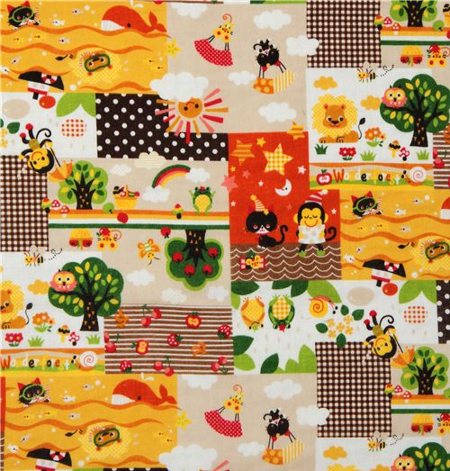 Kokka fabric monkey kitty Kokka fabric black kitty monkey Kokka Stoff schwarze Katze Affe