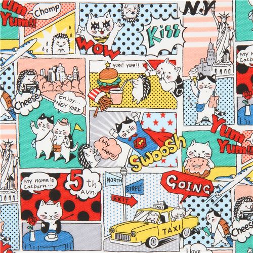 Tissu Oxford Kokka avec des bandes dessines mangas avec des chats Tissu