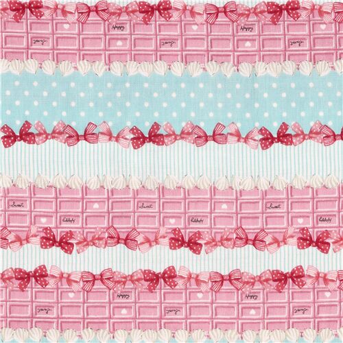 Kawaii Cute Strawberry Chocolate Ribbons Stripes Fabric