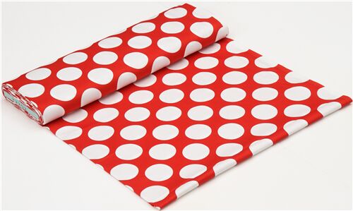 Resto de (30 x 110 cm) - Kokka tela de sarga roja con grandes lunares blancos 4