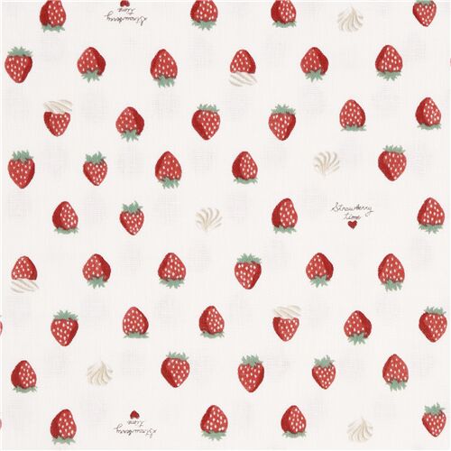 Kokka white with red strawberries double gauze cotton fabric Fabric by ...