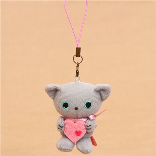 Kutusita Nyanko plush charm grey cat heart - modeS4u