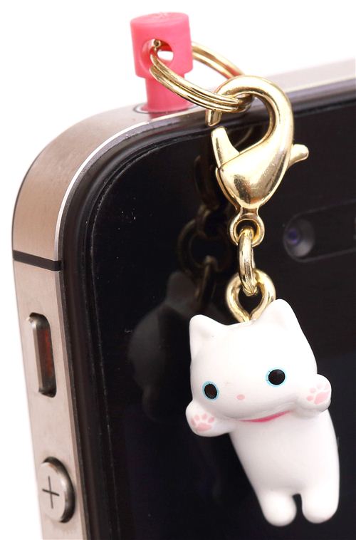 Kutusita Nyanko white cat mobile phone plug jack charm modeS4u