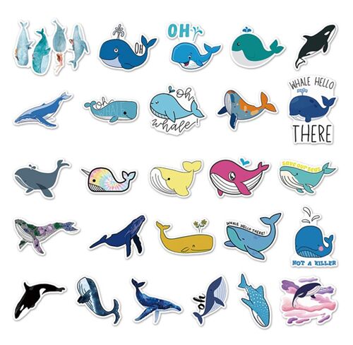 Large sea creature 50 unique whales designs characters edgy diecut sticker pack 8