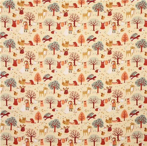 Laundry Day forest animal girl autumn birch knit organic fabric from the USA 2