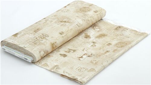 Stoffrest (50 x 112 cm) - Leonardo Da Vinci Zeichnung Schrift naturfarbener Stoff Robert Kaufman 5