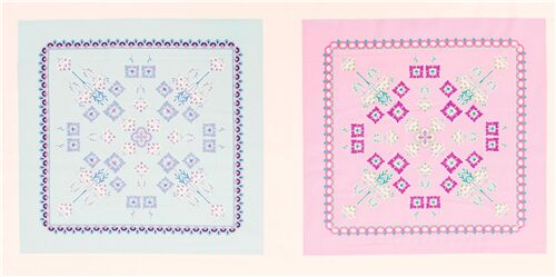 Tissu  panneaux art dco 2 panneaux gris bleu blanc rose fleurs Tissu