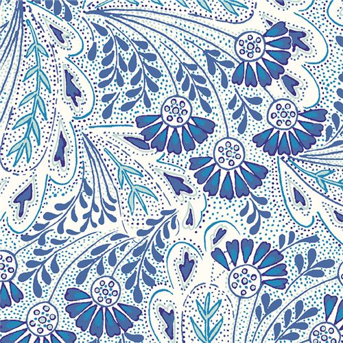 Liberty Fabrics blue Jacobean flower and leaf pattern fabric - modeS4u