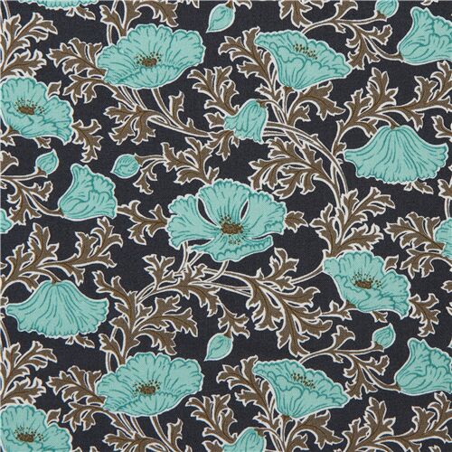 Liberty Fabrics dark grey allover poppy flower fabric Fabric