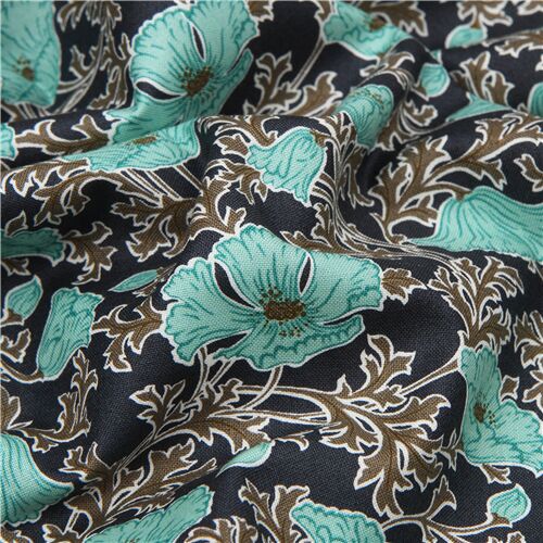 Liberty Fabrics dark grey allover poppy flower fabric - modeS4u
