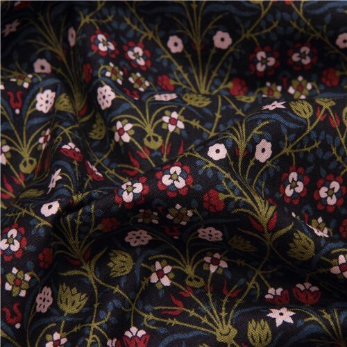 Remnant (26 x 110 cm) - Liberty Fabrics dark grey-blue ornament flower fabric 5