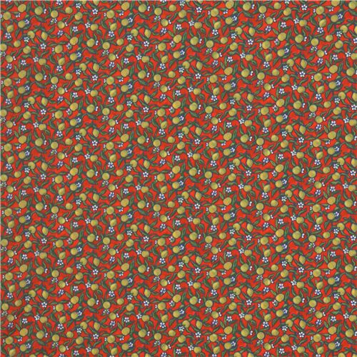 Liberty Fabrics orangered cotton Tana Lawn fabric with fruits modeS4u