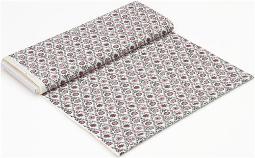 Remnant (31 x 110 cm) - Liberty Fabrics peach and light cream diamond vine and flower pattern fabric 3