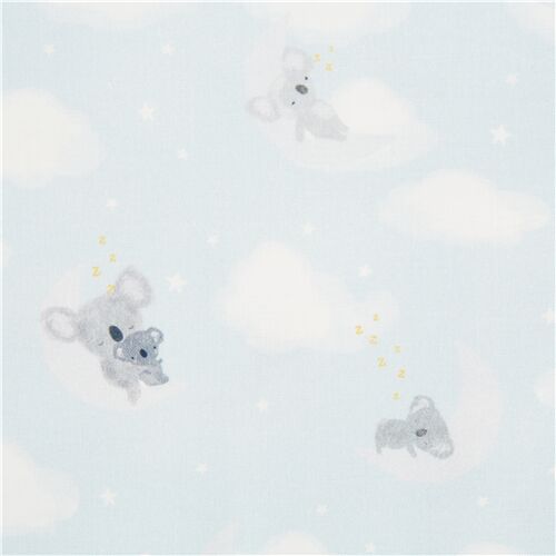 Tissu bleu clair avec des koalas, nuages, toiles de lune, import des tats-Unis Tissu