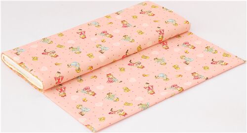 Remnant (50 x 110 cm) - Light pink fabric Quilt Gate vintage girls doll books hearts 4
