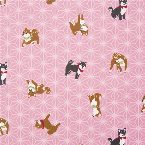 Hellrosa laminierter Oxford Wachstuch geometrischem Asanoha-Muster Shiba Inu Stoff