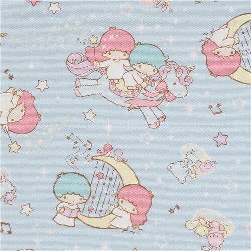 Little Twin Stars unicorn oxford fabric in light blue with glitter Fabric