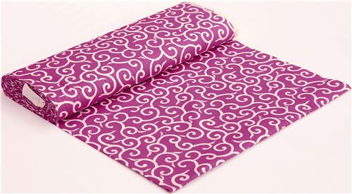 Magenta pink dobby fabric from Japan with white swirls karakusa pattern ...