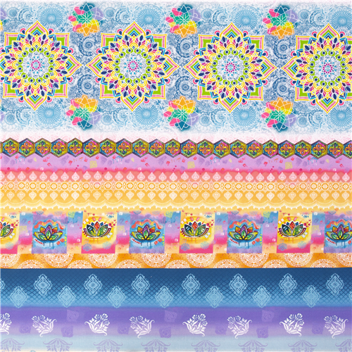 Mandala rayures tissu coton USA rflchissant sur le thme de la mditation Tissu