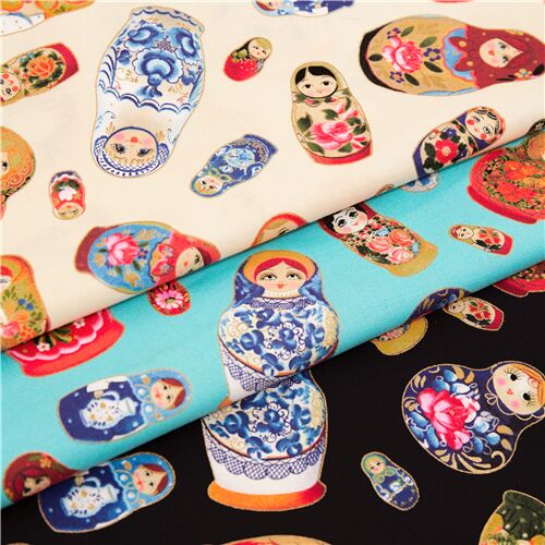 Matryoshka Russian nesting doll fabric gold metallic accents modeS4u