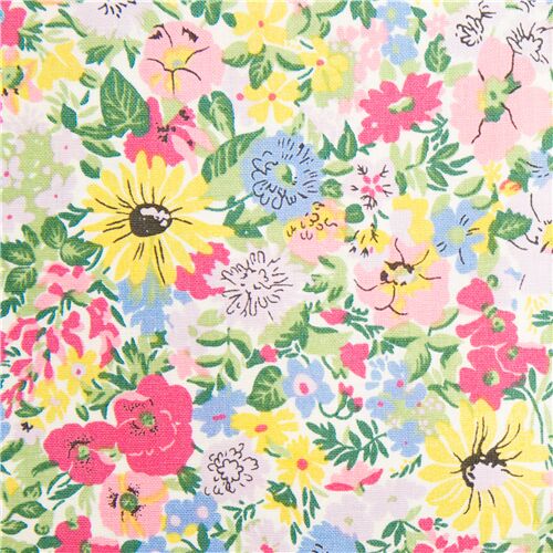 Meadow white fabric with colorful pastel florals by Liberty Fabrics ...