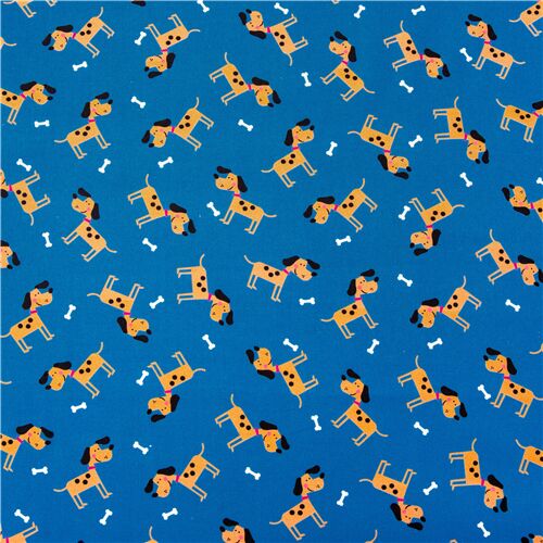 Medium blue cotton fabric Michael Miller cartoon dogs bones - modeS4u