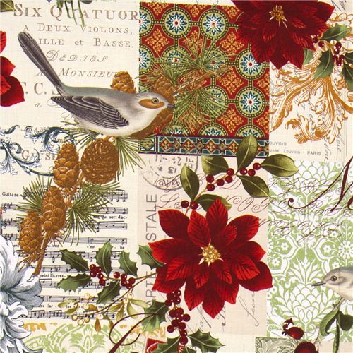 Michael Miller Christmas fabric poinsettia birds Fabric by Michael ...