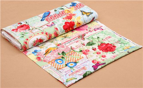 Michael Miller Collage flower butterfly bird fabric Menagerie Collage 4